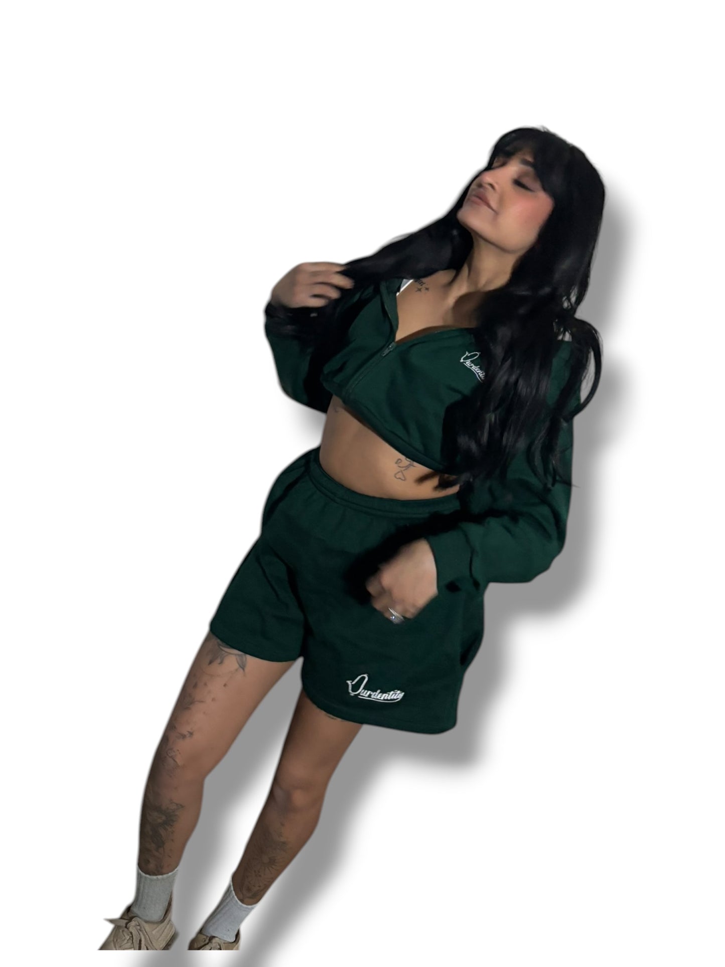 Forest Green Luxe Crop Hoodie