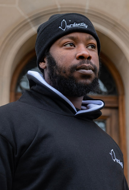 Black Overhead Hoodie with White Hood Liner