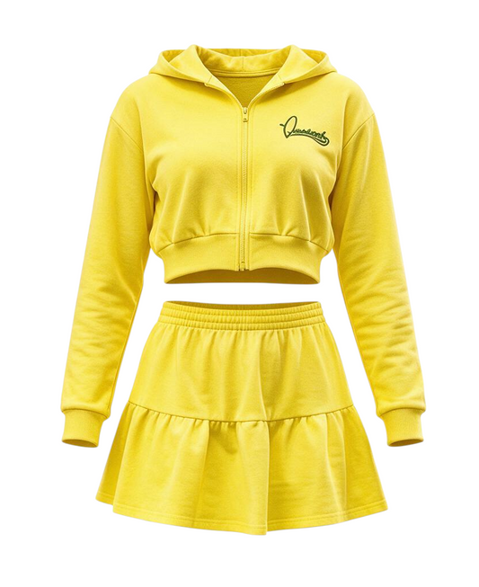 Yellow Crop hoodie and Miniskirt Skirt
