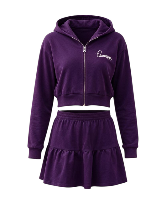 Purple Crop hoodie and Miniskirt Skirt