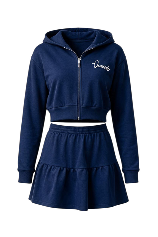 Navy Blue Crop hoodie and Miniskirt Skirt