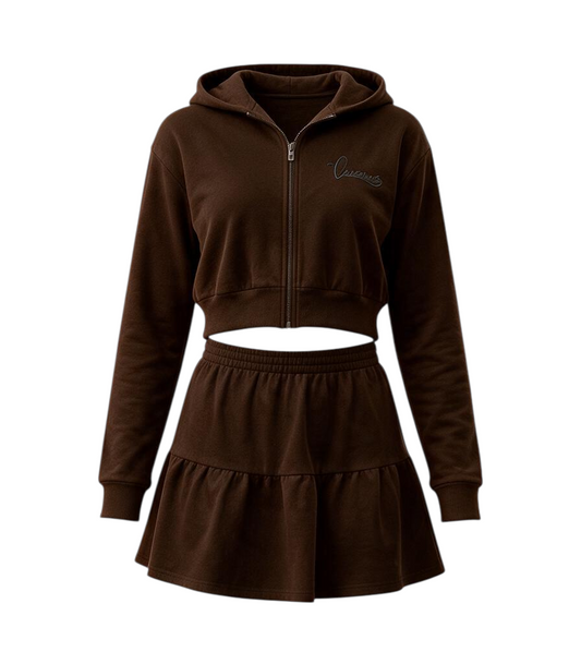 Chocolate Crop hoodie and Miniskirt Skirt