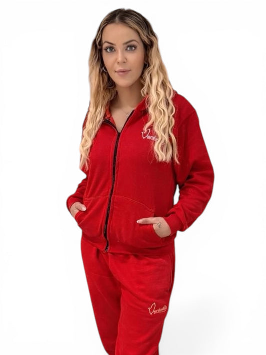 Luxe Red Tracksuit with Satin Lined Hood