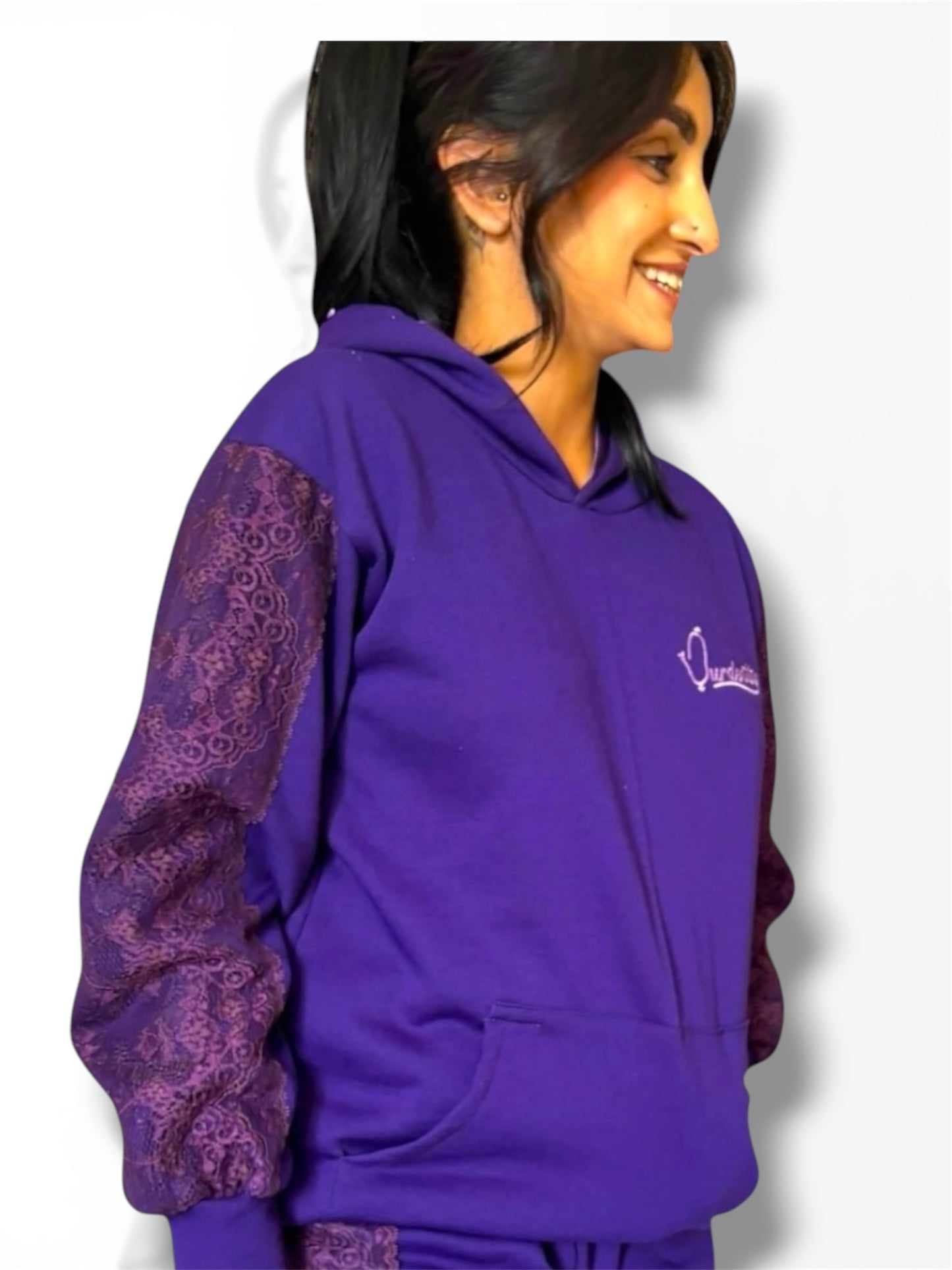 Purple Tracksuit with Lace Detailing and Signature Satin Lined Hood