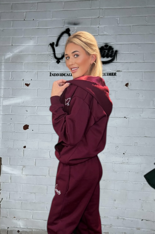 Luxe Dark Wine Tracksuit with Satin Lined Hood