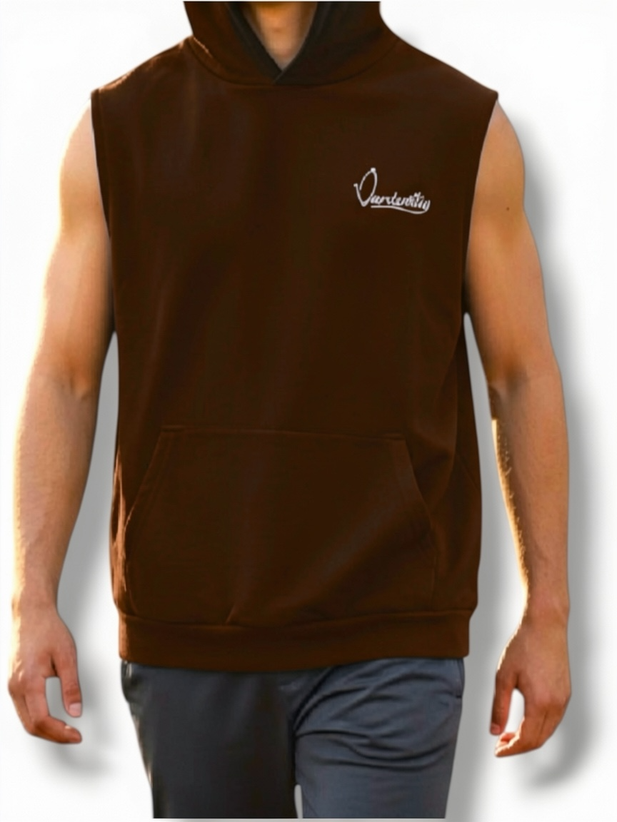 Brown Signature Sleeveless Hoodie