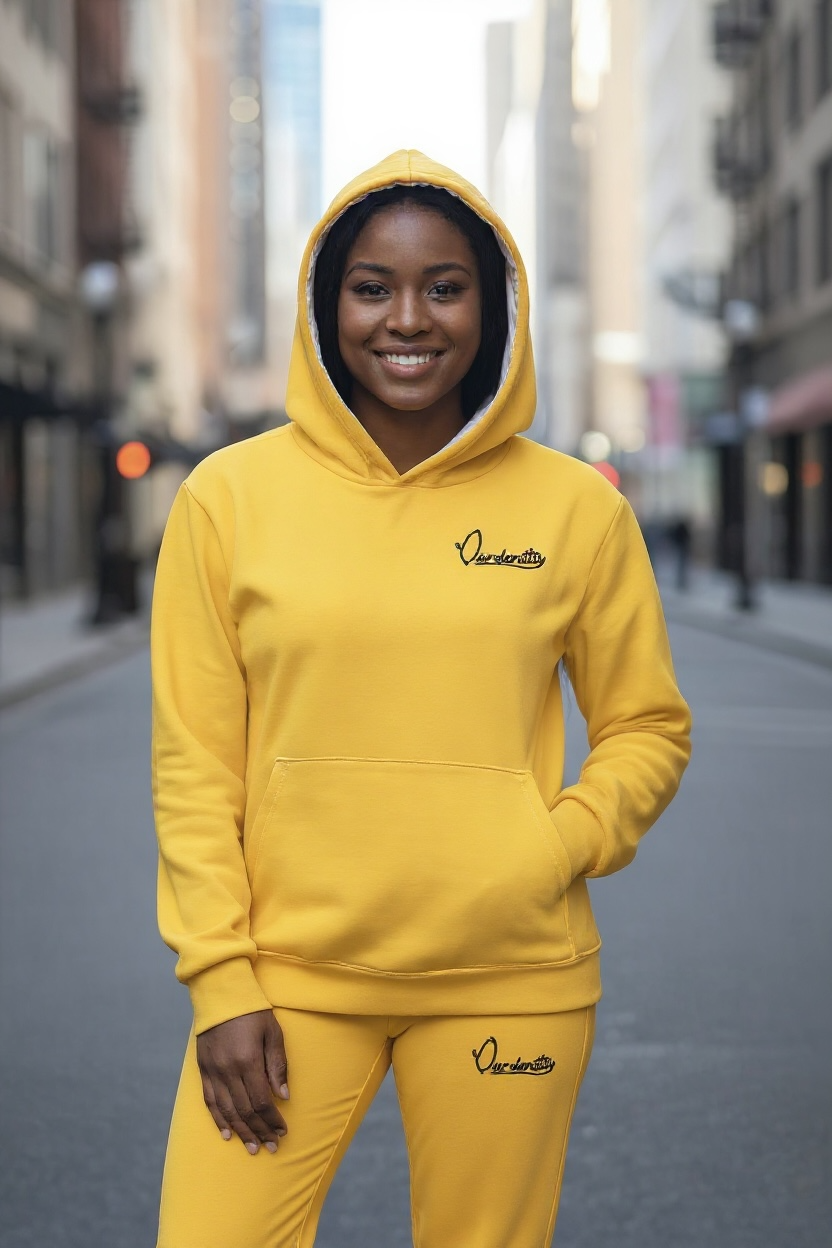 Yellow Overhead Tracksuit with Satin Lined Hood and Cuffed Bottoms