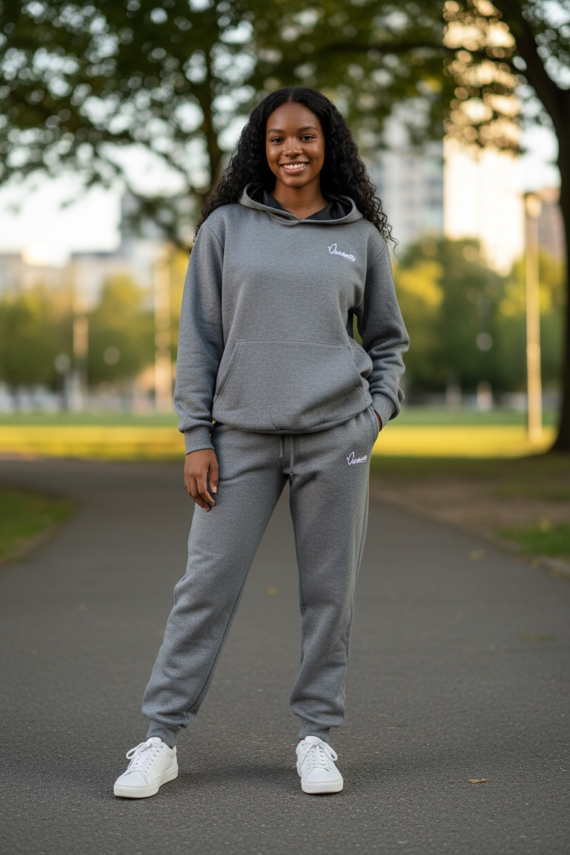 Raven Grey Overhead Tracksuit with Satin Liner Hood and Cuffed Bottoms