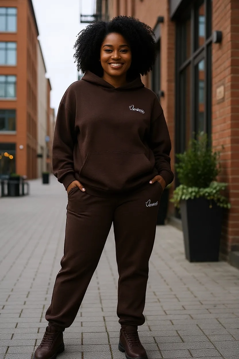 Brown Overhead Tracksuit with Open Ankle Bottoms