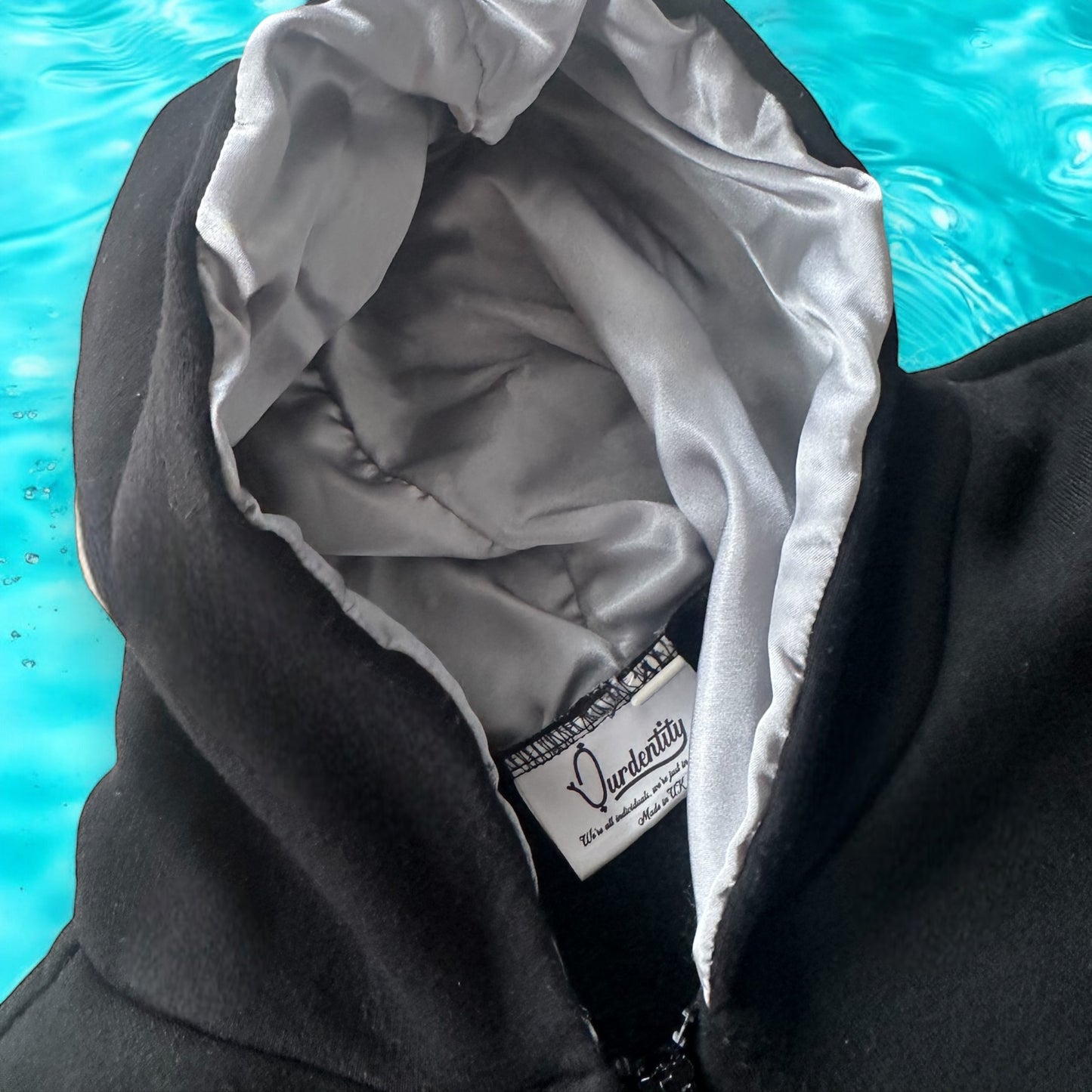 Black full zip hoodie with satin lining