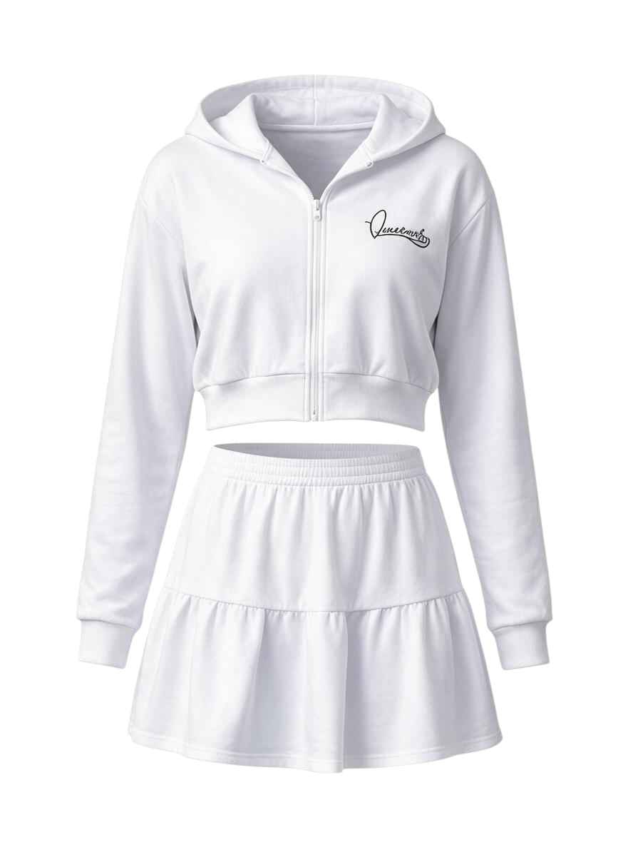 White Crop hoodie and Miniskirt Skirt